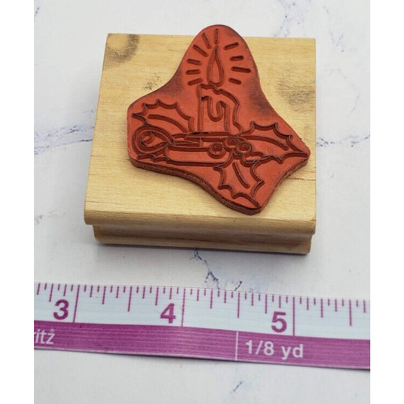 Holiday Christmas Candle With Holly Canadian Maple Collections Rubber Stamp - Picture 7 of 8